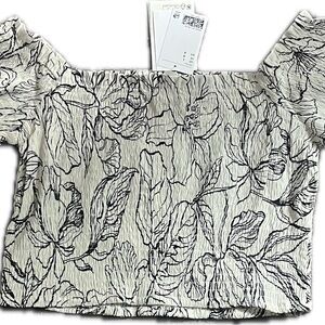 H&M Black and White Puff Sleeve Crop Blouse